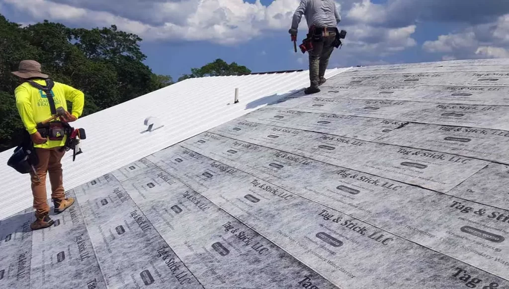 roofers walking on a room